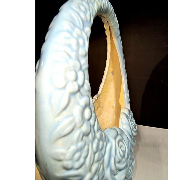 Blue Moonby Little Peony Florist 1693.  Vintage Moon Basket Vase Light Blue Roses